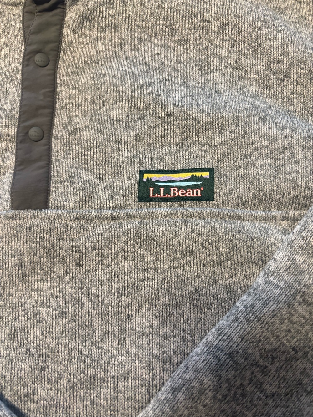 LL Bean Mens XL Sweater Fleece Snap Pullover Heathered Gray Jacket Sweater - Picture 4 of 7